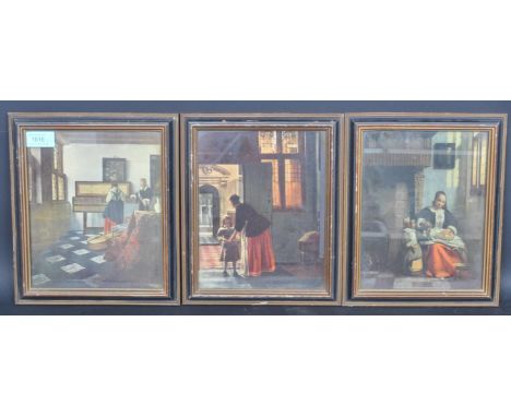 A collection of three early 20th century Medici Society prints to include Vermeer - The Music Lesson, De Hooch Woman Peeling 