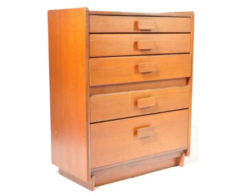 
White and Newton - A vintage retro 20th Century teak and walnut 1960's chest of drawers. The graduating bank of drawers rais