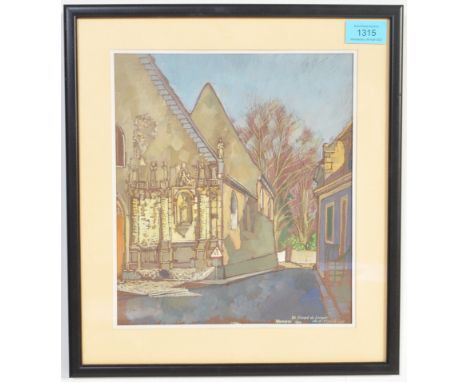 Tom Pomfret (1920 - 1997) A vintage 20th century mixed media painting. Titled St Vincent De Lorouer. Dated 1986. Measures 35c