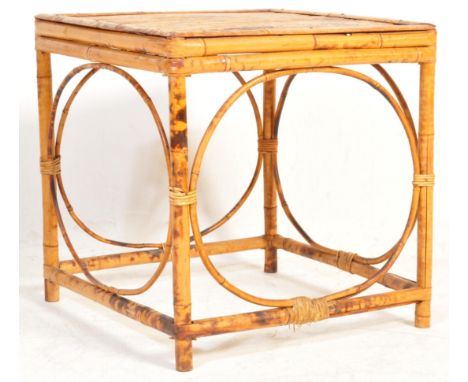 A retro vintage mid 20th century bamboo coffee occasional table. The side table&nbsp; being of square form and having a bambo