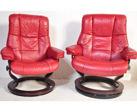 Ekornes - Stressless - Two original contemporary late 20th Century retro vintage armchair / lounge swivel chair by Ekornes fo