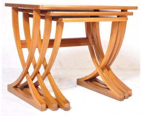 Nathan Furniture - A retro vintage mid 20th century circa. 1970's nest of three Nathan teak tables. The rectangular tops on c