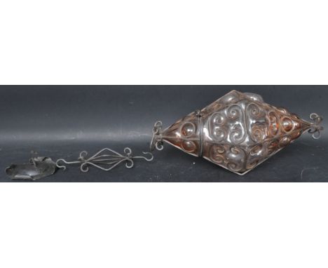 A vintage 20th century Murano style bulb glass hall light. The hall light having a pink glass core with fitted iron skeleton 