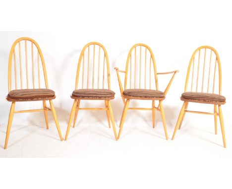 Ercol - Lucien Ercolani - Quaker - A set of six light beech and elm Quaker style dining chairs having high hooped backrest, s