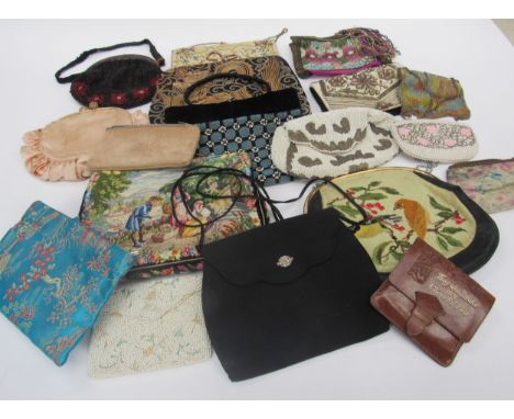 A quantity of ladies evening bags and purses in many different styles fabric and designs to include beaded tapestry velvet, s