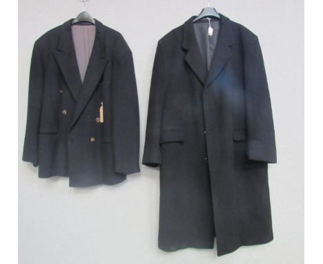 CECIL GEE black cashmere wool double breasted gent's jacket and a WENSUM gent's black wool fly front overcoat, Royal Appointm