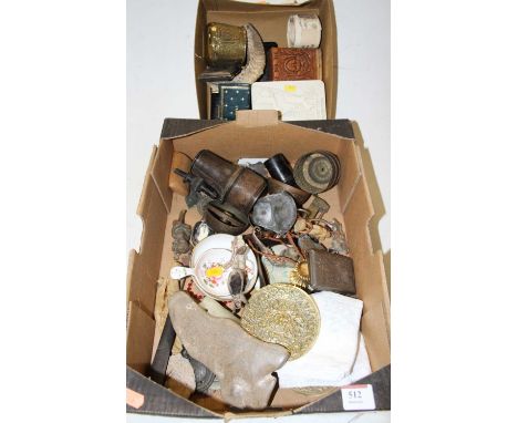 A collection of miscellaneous items to inlcude a leather stamp wallet, bakelite trinket box, silver pocket cigarette case