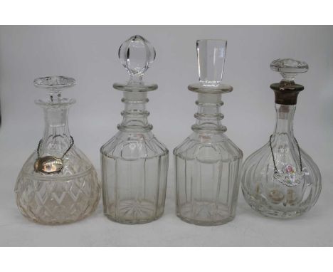 A 20th century decanter, of fluted onion shape, having silver collar and mushroom stopper, with decanter collar for Port; tog