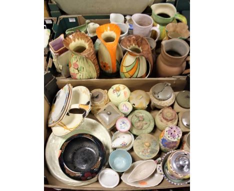 Two boxes of art deco style ceramics to include a Myott painted jug