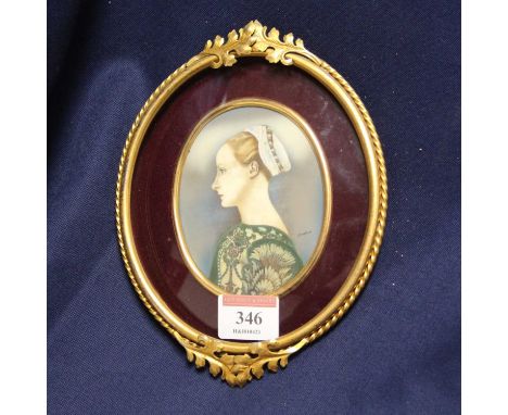 Dimarch (20th century) - a portrait miniature of a young lady, 10 x 7cm, signed lower right, within a gilt frame 