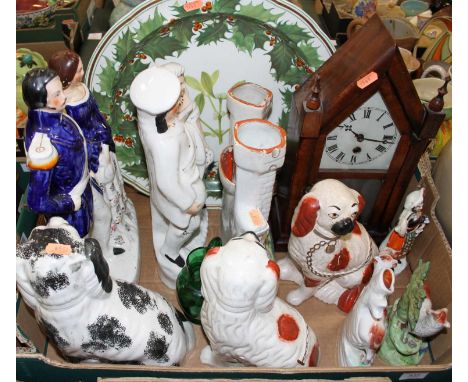 Miscellaneous items to include a 19th century mahogany cased mantel clock, and various Staffordshire flat back figuresCopelan
