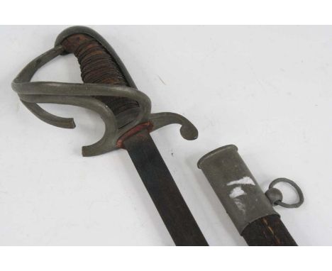 A small sword, possibly a salesmans sample, having a 47.5cm curved blade rounded at the tip with a three bar hilt and wire bo