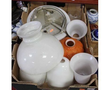 A collection of mainly early 20th century opalescent glass light shades