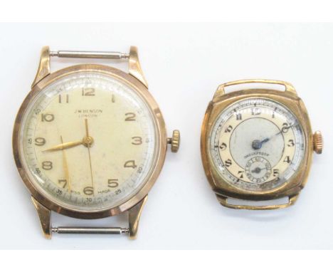 A gent's J.W. Benson 9ct gold cased manual wind wristwatch, having signed silvered dial and manual wind movement (a/f), case 