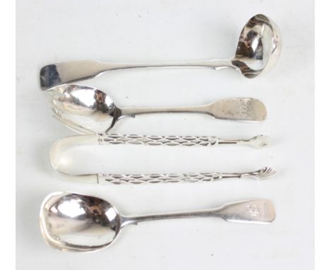 PETER LAMBERT; a George III hallmarked silver fiddle pattern shovel spoon, Newcastle 1812, length 14cm, a runcible spoon, Geo