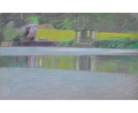 DEREK WILKINSON (1929-2001); a pastel drawing, 'The Moat, Dunham Massey', signed lower right, 20 x 30cm, framed and glazed (D