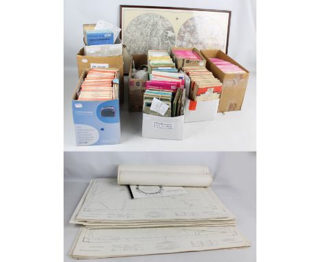 A large collection of Ordnance Survey maps to include 1-500 hand coloured maps of Cheshire, 1:mile linen backed examples and 