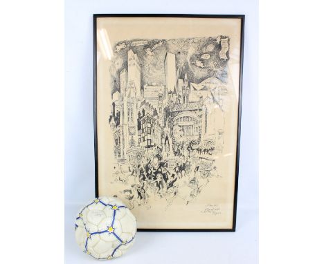 AFTER WILLIAM PAPAS; a black and white print, 'A Special Night in Manchester', figural city scene, also inscribed 'Manchester