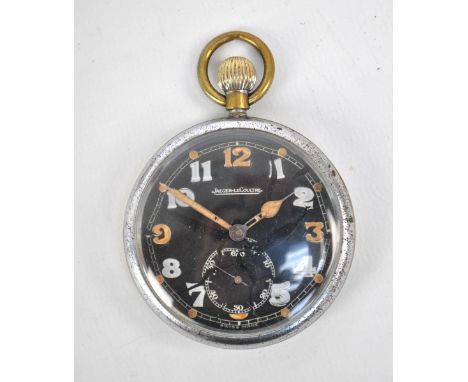 JAEGER-LECOULTRE; a mid-20th century military issue pocket watch, the circular dial set with red and white Arabic numerals an