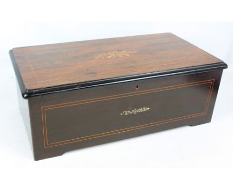 MERMOD FRÈRES; a late 19th century rosewood and inlaid twelve air musical box, with 13.5" cylinder and three pairs of bells, 