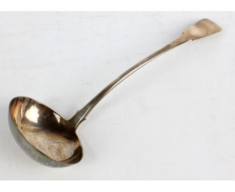 THOMAS WILKES BARKER; a George III hallmarked silver fiddle pattern soup ladle with oval bowl, London 1809, length 32cm, appr
