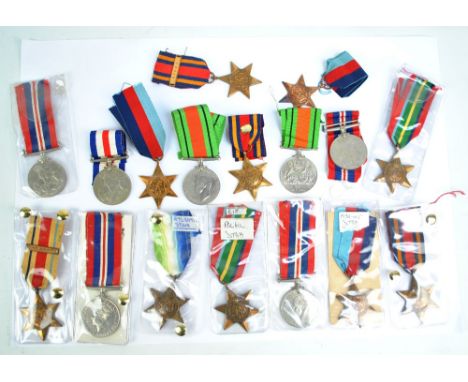 WWII SINGLES; single medals to include 5 War Medals, 2 Defence Medals, 3 1939-1945 Stars, 2 Pacific Stars, 3 Burma Stars, an 