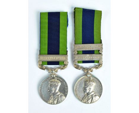 INDIA GENERAL SERVICE MEDAL 1909; two medals, George V issue, with 'Mohmand 1933' (x2) and 'North West Frontier 1935' clasps,