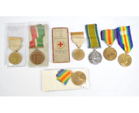 WWI MERCHANT NAVY, WAR MEDAL AND VICTORY MEDAL (x3); the War Medal only named without number or regiment, the Victory Medals 