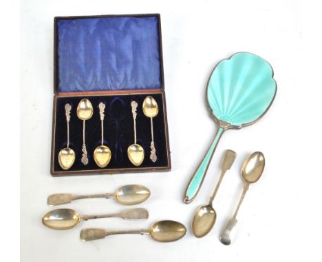 JOSIAH WILLIAMS & CO; a set of five Victorian hallmarked silver fiddle pattern teaspoons with initialled finials 'BB', Exeter