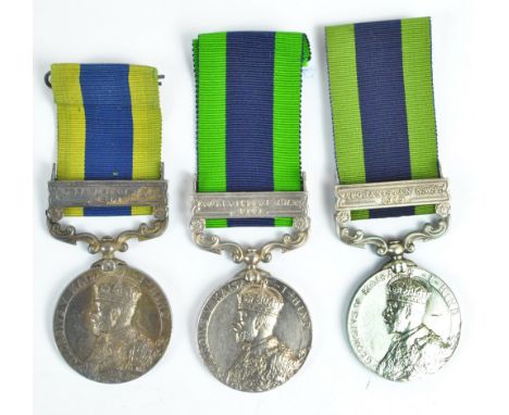 INDIA GENERAL SERVICE MEDAL 1909; three medals, George V issue, with 'Afghanistan 1919' clasps, awarded to Bearer Mohd. Hussa