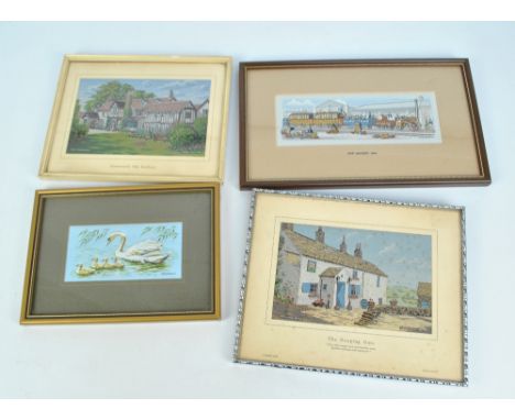 Two Brocklehurst-Whiston Macclesfield silks, 'The Hanging Gate' and 'Gawsworth Old Rectory', also two Cash silks, all framed 