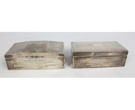 WALKER & HALL; a George V hallmarked silver rectangular Art Deco cigarette case with engine turned decorated lid, Birmingham 