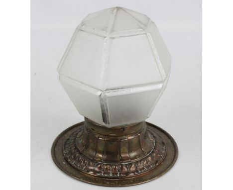 An early 20th century Art Deco style clear frosted glass and brass ceiling light fitting, height 21cm.