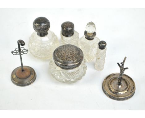 A collection of hallmarked silver items including a small hat pin holder in the form of a golf club, S & Co, Birmingham 1909,