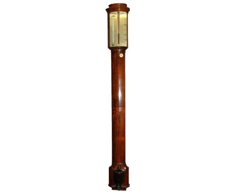 DAVIS OF LIVERPOOL; a 19th century rosewood bowfronted stick barometer with signed silvered dial and urn shaped raised bob, l