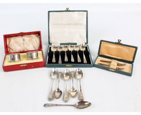 ATKIN BROS; a cased pair of George VI hallmarked silver teaspoons with Celtic style detail, Sheffield 1944, length 11cm, a bo