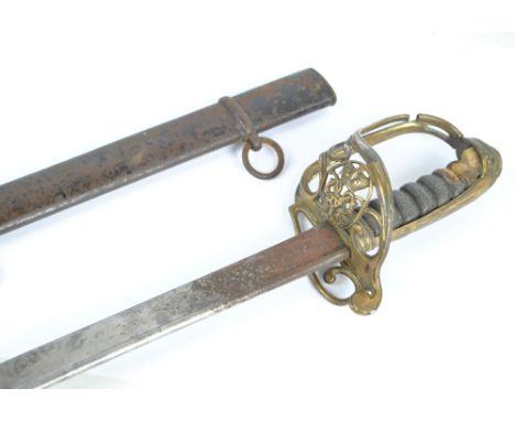 A George IV infantry officer's dress sword with pipe-back blade, the hinged guard with royal cypher, with shagreen grip, leng