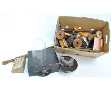 A quantity of collectors' items including a vintage typewriter, brass hand held pump, voltmeter etc.