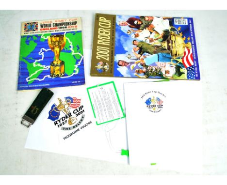 The 2001 Ryder Cup; a rare programme, Belfry season ticket, guide and voucher, all for the match which was postponed due to t