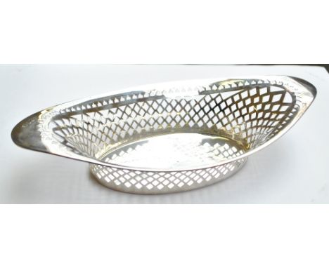 R & W SORLEY; an Edward VII hallmarked silver oval pierced bread basket, with Sorley Silversmiths of Glasgow retailer's stamp