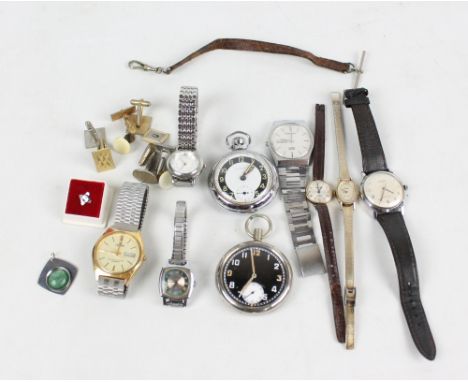 A collection of wristwatches to include a 9ct yellow gold small lady's Sekonda wristwatch on a leather strap, plus two furthe