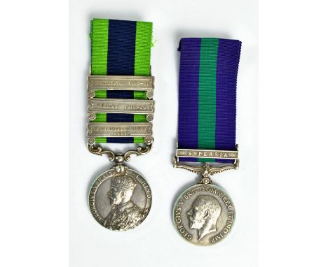 GENERAL SERVICE MEDAL 1923 and INDIA GENERAL SERVICE MEDAL 1909 (same recipient, both George V issue); two medals, the first 