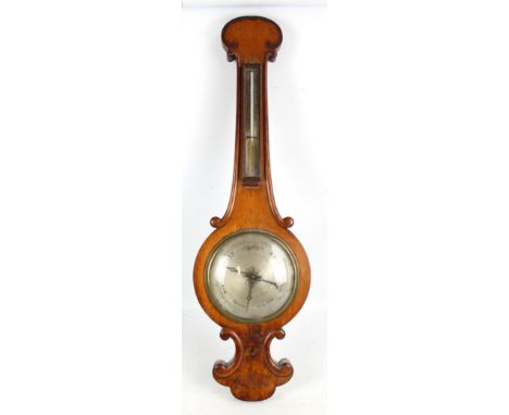 A Victorian oak banjo barometer/thermometer, height 91.5cm.