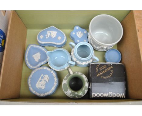 A collection of Wedgwood jasperware to include jugs, trinket boxes and a vase (10).