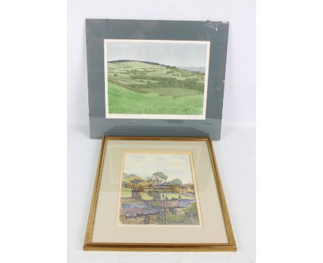 JOYCE HOWOCKO; pen and wash drawing, 'Cottages and Lord Street Bollington from Church Street', signed to lower right and date