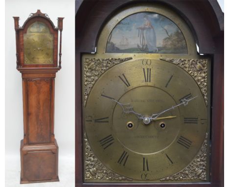 BARWISE MITCHELL OF COCKERMOUTH; an early 19th century walnut cased longcase clock with domed hood and brass face painted wit