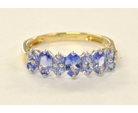 A 9ct yellow gold tanzanite ring, size L, approx 1.5g.