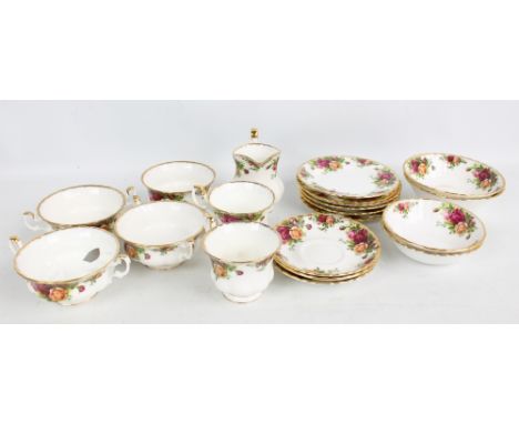 A Royal Albert 'Old Country Roses' pattern decorated part tea set including cups and saucers, dessert bowls and twin handled 