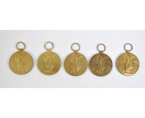 WWI VICTORY MEDAL (x5): five Victory Medals awarded to Ches. R., Linc. R., E. Lan. R., A. CYC. Corps. and R.M. (5)