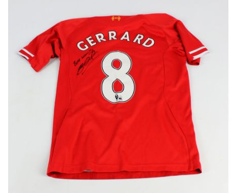 Steven Gerrard; a signed replica Liverpool football shirt.